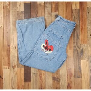 A-Lab Mega Wide Leg Jeans Light Wash Blue Bunny Embroidered Skater Pants 30x32
